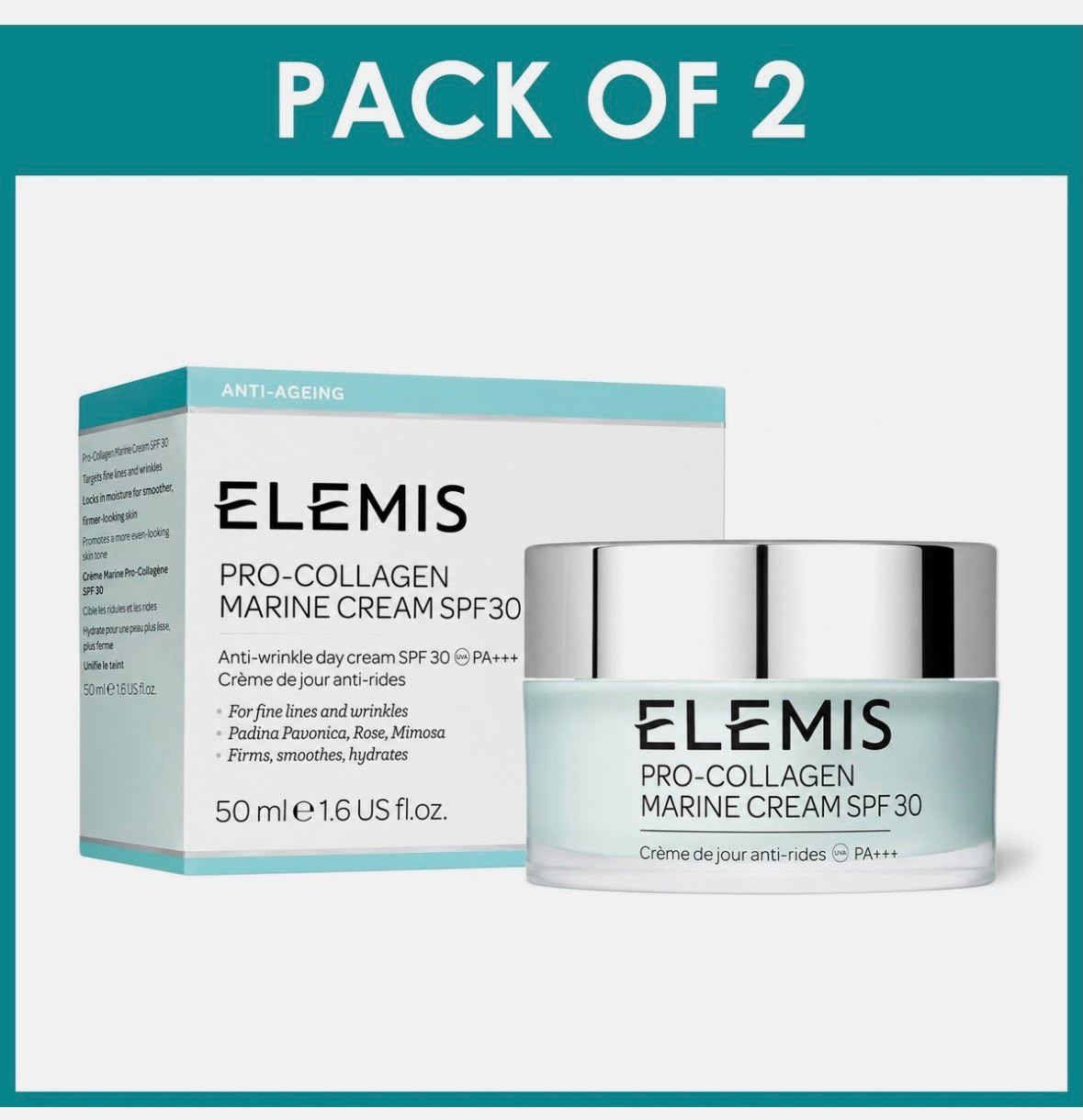 2 Pack ELEMIS Pro-Collagen Marine Cream SPF 30 - 50ml / 1.6oz - New