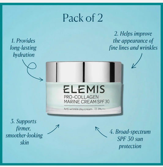 2 Pack ELEMIS Pro-Collagen Marine Cream SPF 30 - 50ml / 1.6oz - New